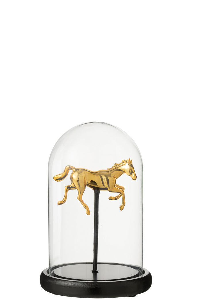 J-Line decoratie Stolp Paard - glas - goud|zwart - small