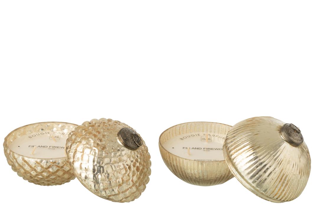 J-Line geurkaars Kerstbal -  glas - goud - large - 2 stuks