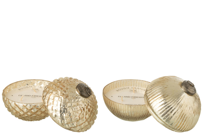 J-Line geurkaars Kerstbal -  glas - goud - large - 2 stuks