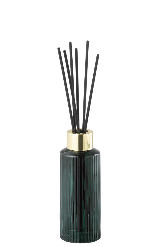 J-Line geurolie + stokjes Cedar Breeze - glas - donkergroen