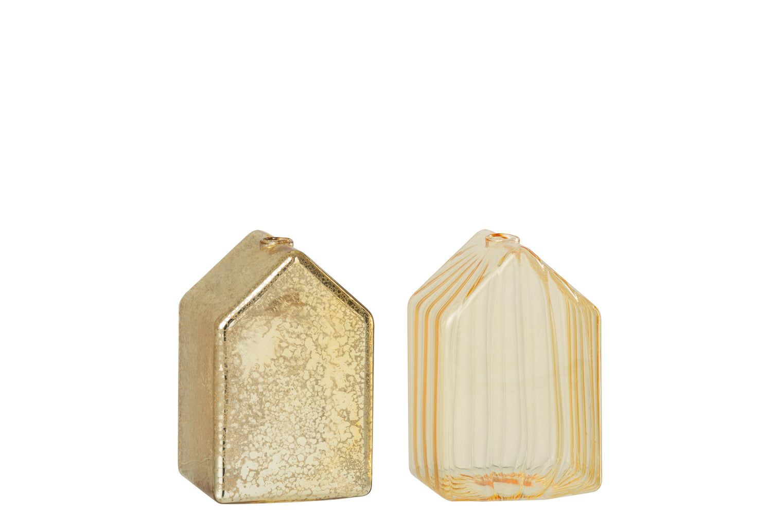 J-Line decoratie Huis - glas - goud - small - 2 stuks