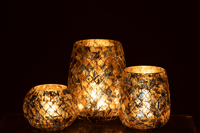 J-Line kaarshouder Mozaïek - glas - grijsblauw