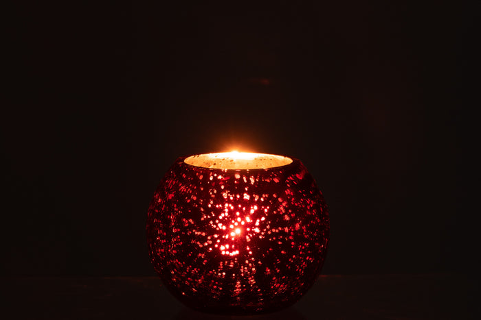 J-Line windlicht Bol Parel Effect - kaarshouder - glas - roo