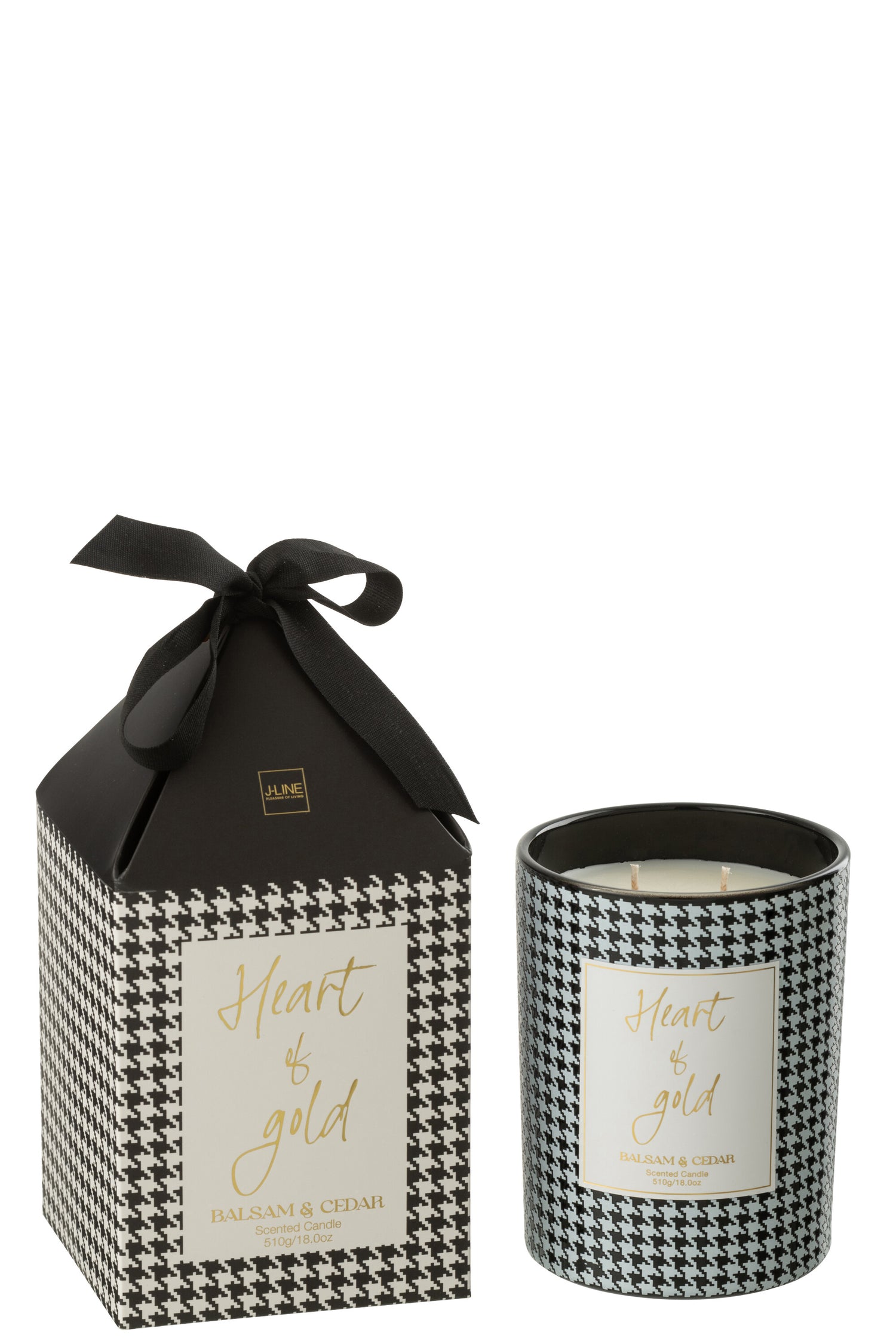 J-Line geurkaars Heart - glas - wit|zwart - large