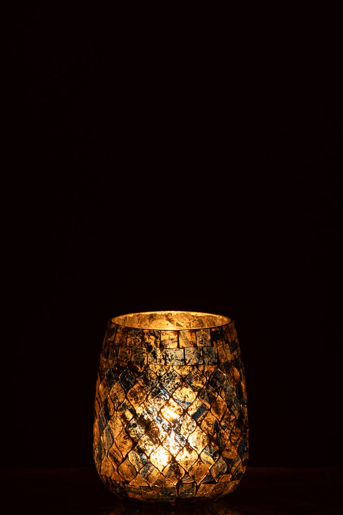 J-Line kaarshouder Mozaïek - glas - grijsblauw