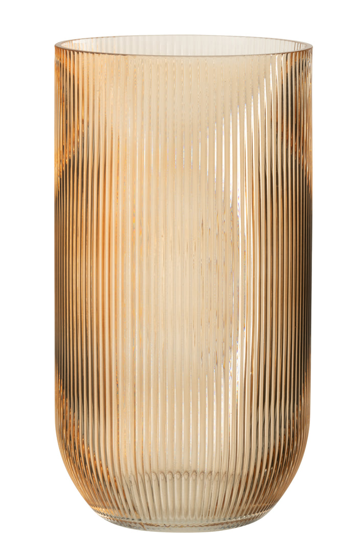 J-Line vaas Gestreept - glas - caramel - large - 30 cm hoog