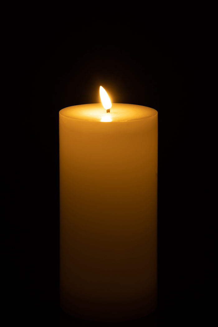 J-Line cilinderkaars - wit - large - LED lichtjes