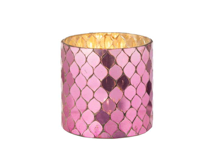 J-Line kaarshouder Cilinder Mozaïek - glas - fuchsia