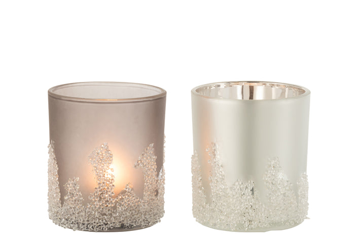 J-Line windlicht Suiker Frosted - glas - grijs|zilver - larg