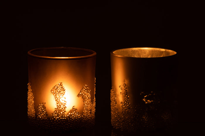 J-Line windlicht Suiker Frosted - glas - grijs|zilver - larg