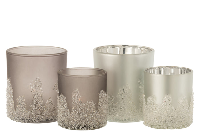 J-Line windlicht Suiker Frosted - glas - grijs|zilver - larg