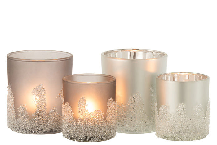 J-Line windlicht Suiker Frosted - glas - grijs|zilver - larg