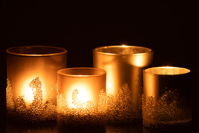 J-Line windlicht Suiker Frosted - glas - grijs|zilver - larg