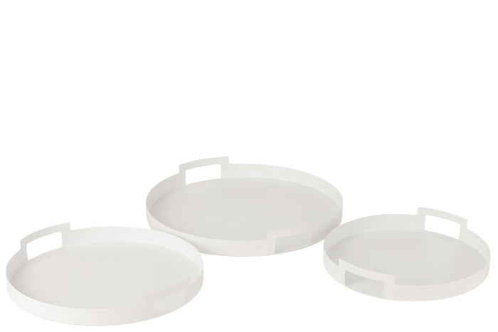 J-Line plateau Rond - metaal|polyresin - wit - 3 stuks