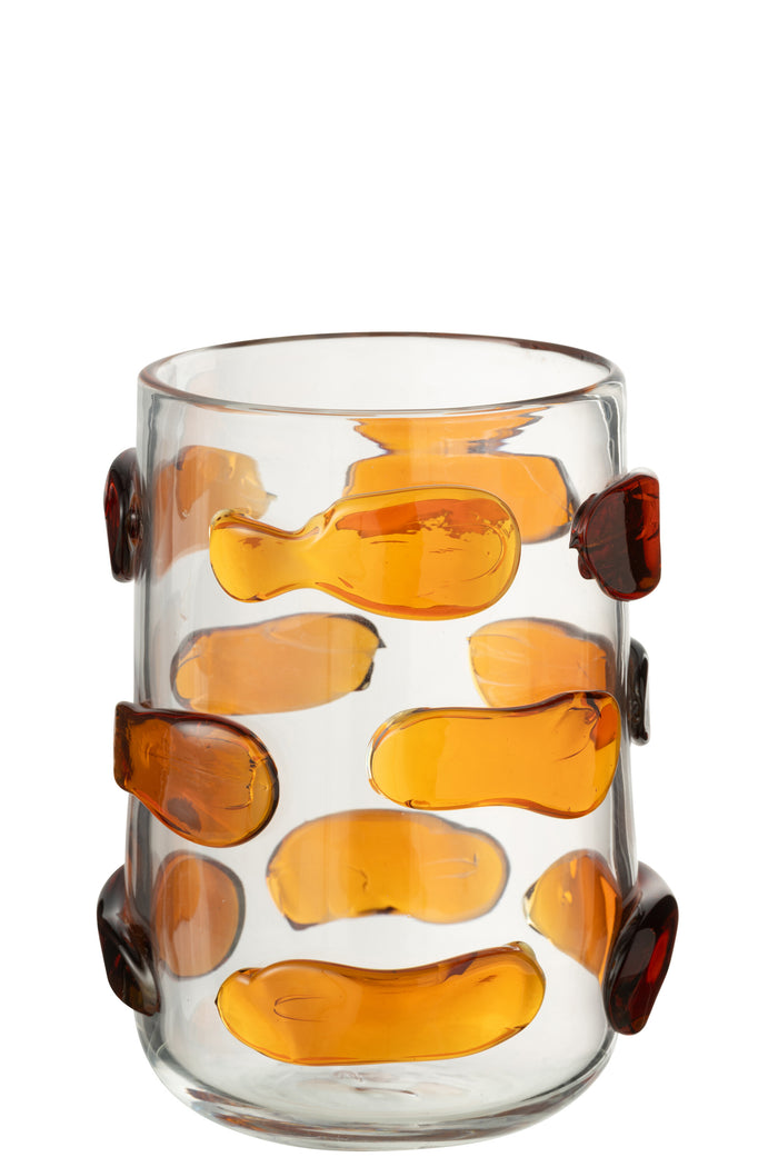 J-Line vaas Pebbles - glas - amber|transparant - large - Ø 17 cm