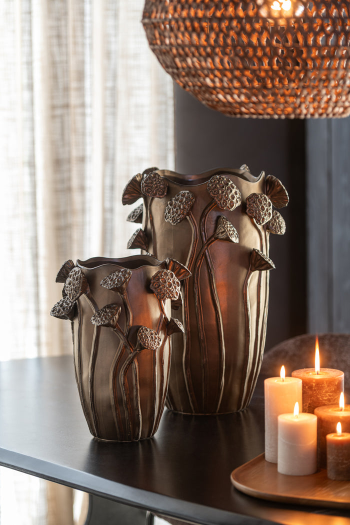 J-Line vaas Lotus Pod - keramiek - koperkleur - large