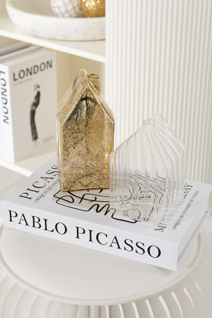 J-Line decoratie Huis - glas - goud - large - 2 stuks