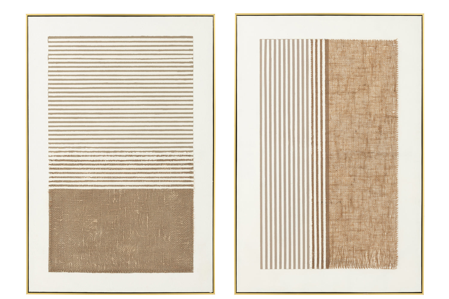 J-Line wanddecoratie Lame - canvas - ecru|taupe - 2 stuks