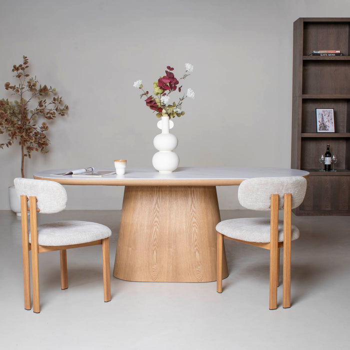 Giga Meubel - Eettafel Wit Keramiek|Naturel - 200x90x77cm - Alba