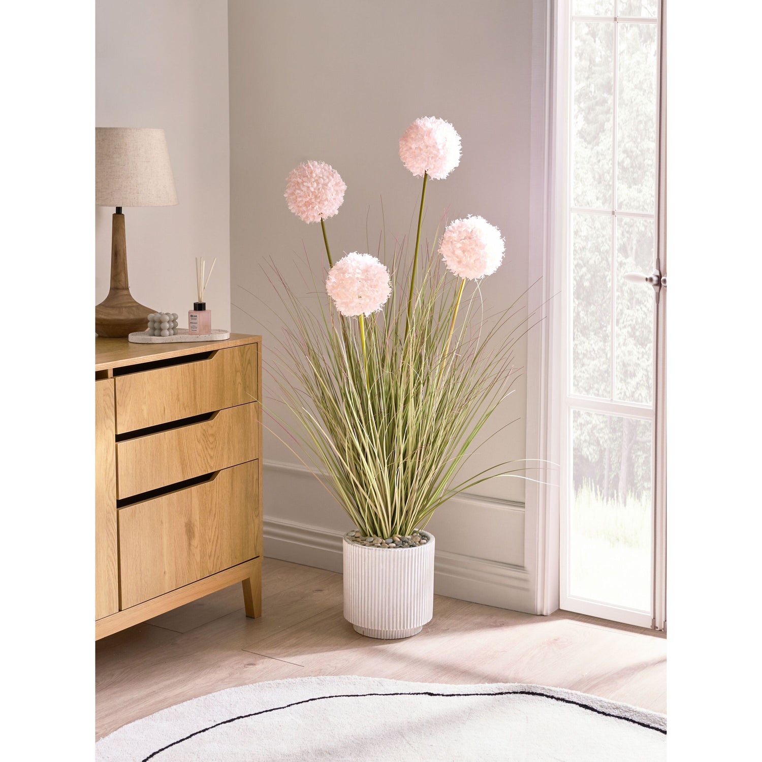 Beliani-SNOWBALL BUSH-Kunstplant-Groen|Roze-120 cm-Synthetisch
