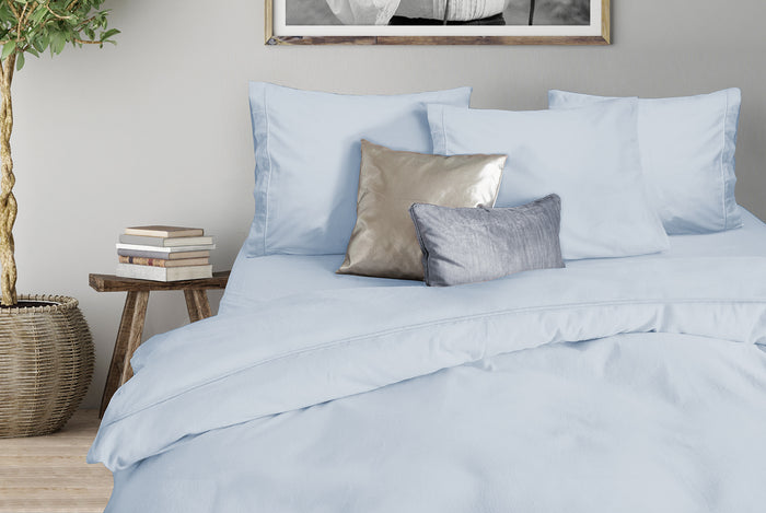 Eleganzzz Dekbedovertrek Uni Perkal Katoen Met Bies - licht blauw