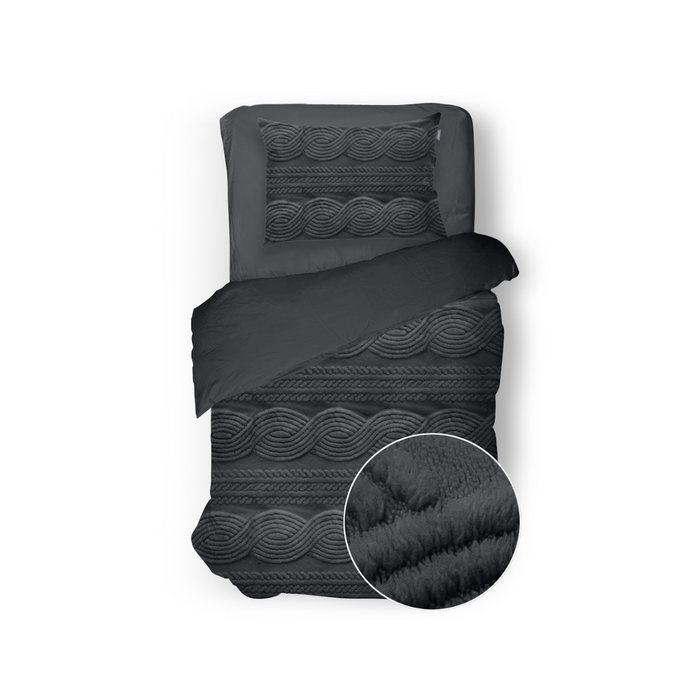 Eleganzzz Dekbedovertrek Jacquard Teddy Pluche - dark grey