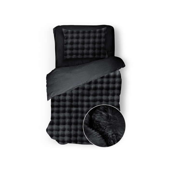 Eleganzzz Dekbedovertrek Shiny Bubble Pom Pom Flanel Fleece - black