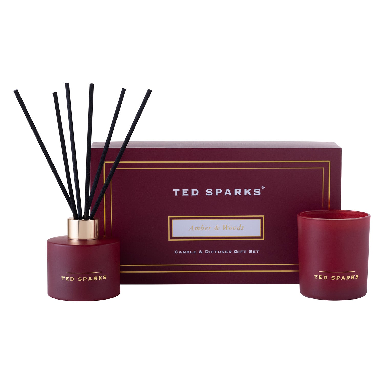 Ted Sparks - Geurkaars & Geurstokjes Diffuser - Gift set - Amber &
