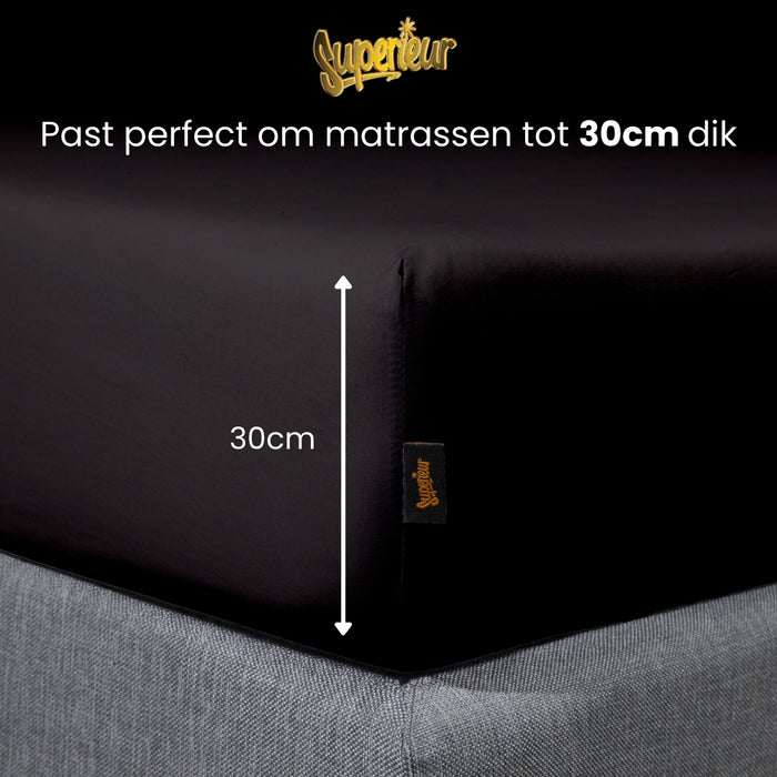 Superieur - Hoeslaken -  Katoen - Zwart - 160x200cm