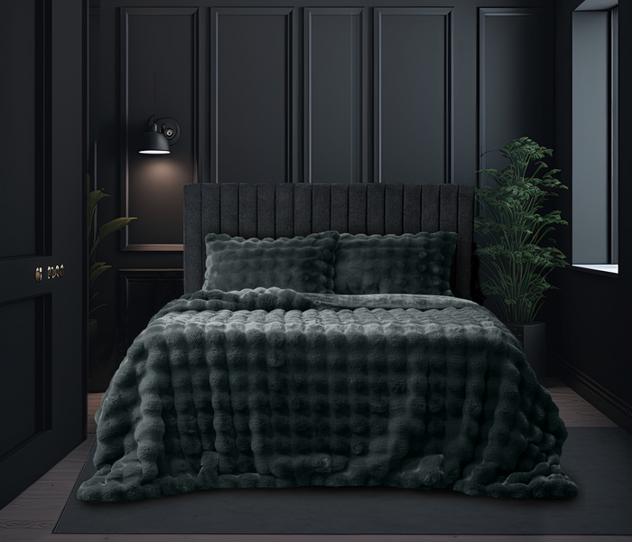 Eleganzzz Dekbedovertrek Shiny Bubble Pom Pom Flanel Fleece - black