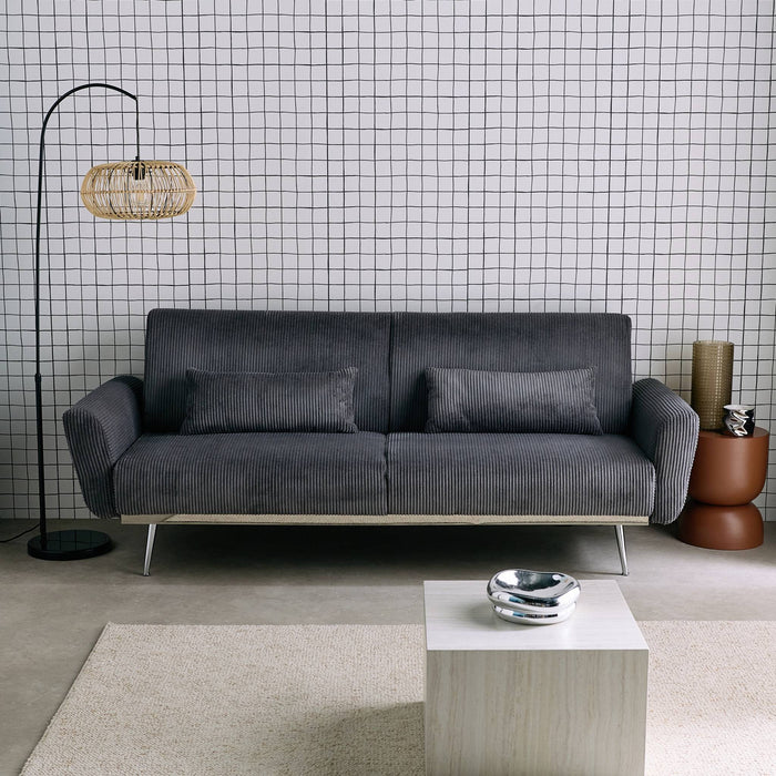 sweeek - 2|3-zits slaapbank eucalyptushout, metaal en corduroy