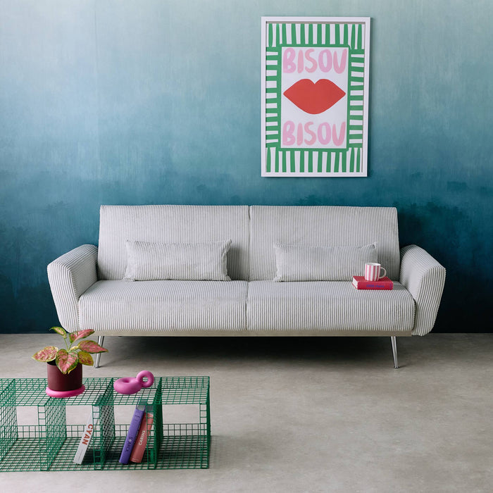 sweeek - 2|3-zits slaapbank eucalyptushout, metaal en corduroy