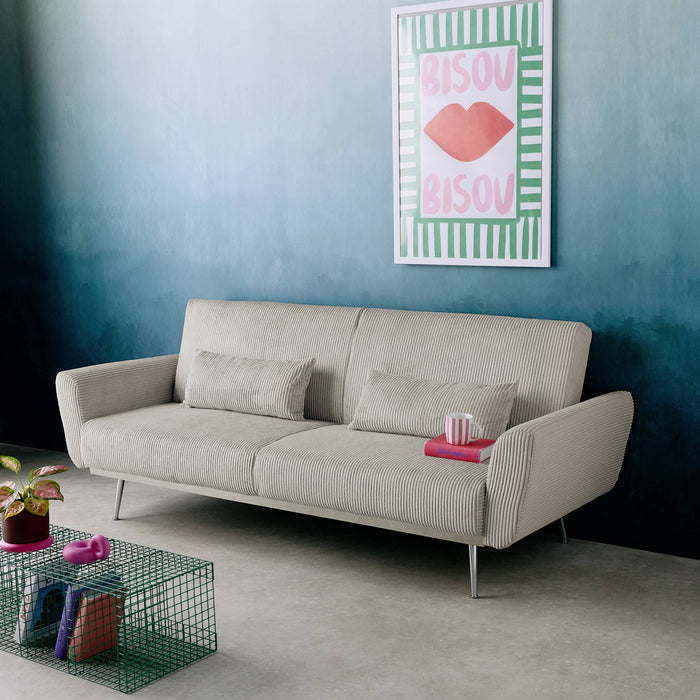 sweeek - 2|3-zits slaapbank eucalyptushout, metaal en corduroy