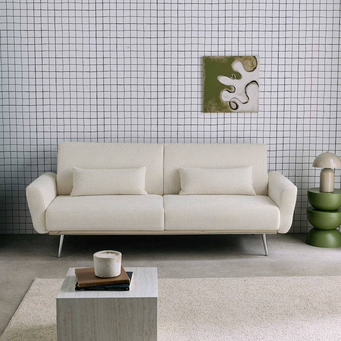 sweeek - 2|3-zits slaapbank eucalyptushout, metaal en corduroy