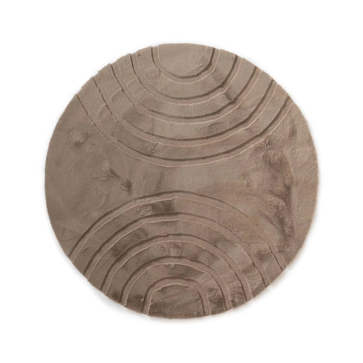 Tapeso Fluffy vloerkleed rond - Carvy taupe - 80 cm