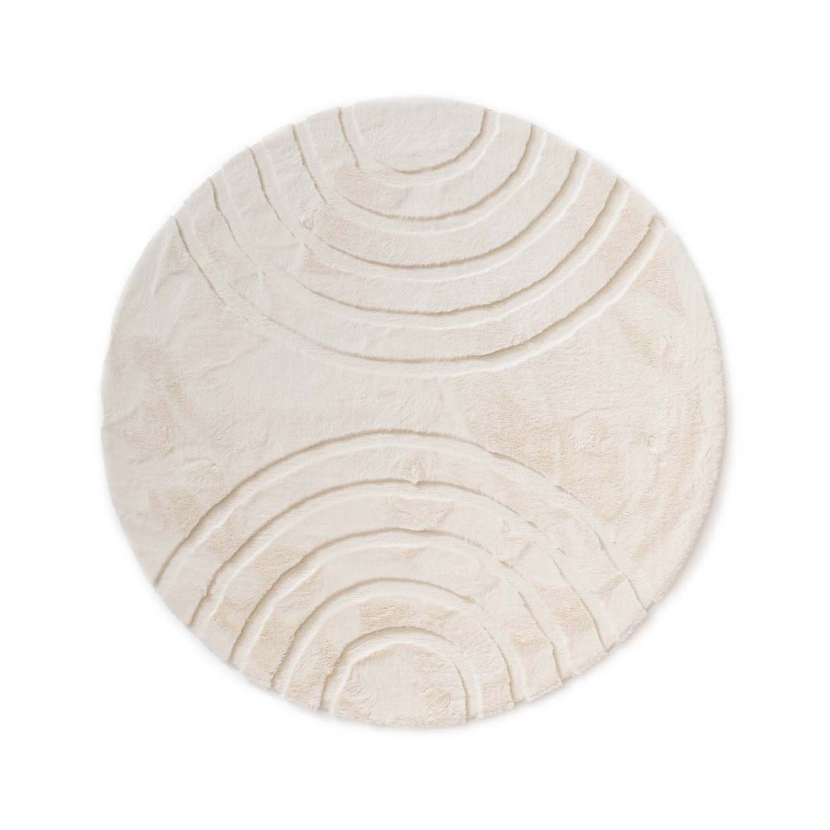 Tapeso Fluffy vloerkleed rond - Carvy crème - 230 cm