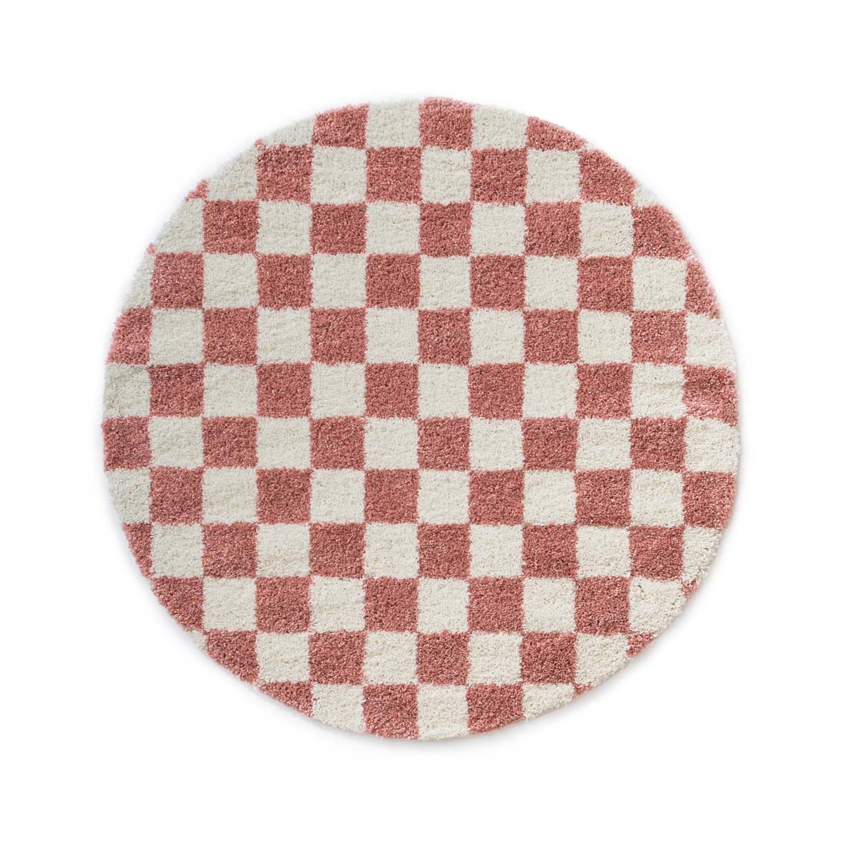 Boho&me Rond checkerboard vloerkleed - Check ivoor|roze - 100 cm