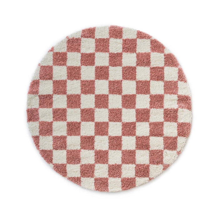 Boho&me Rond checkerboard vloerkleed - Check ivoor|roze - 100 cm