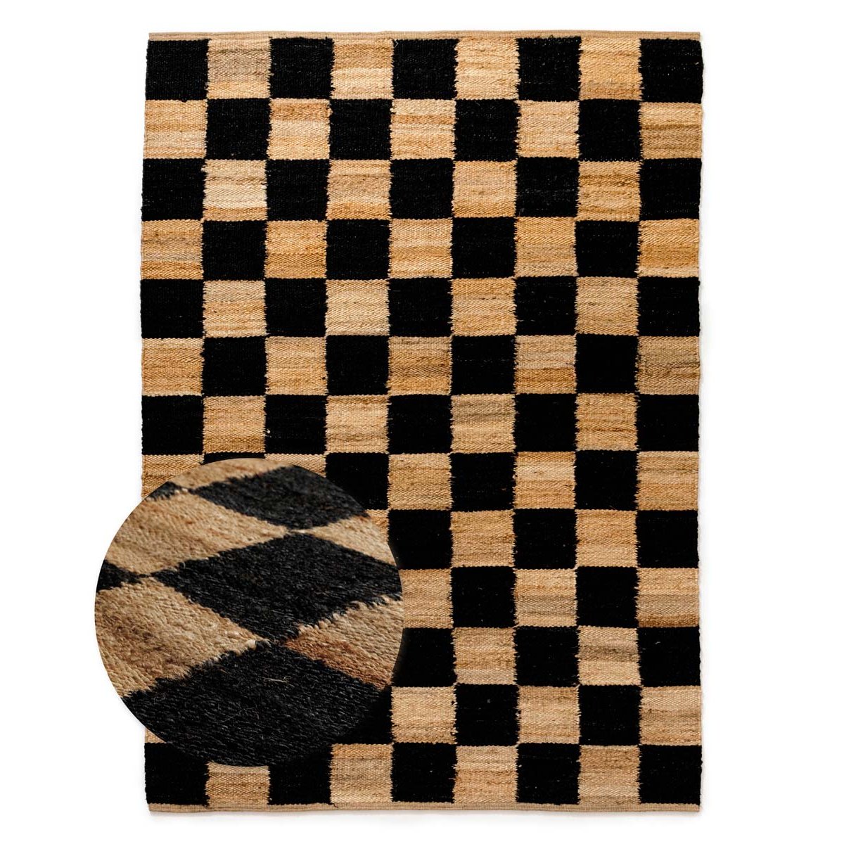 Boho&me Jute vloerkleed - Patch naturel|zwart - 200x300 cm