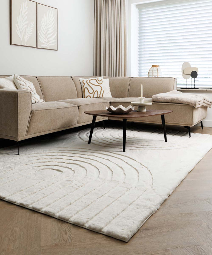 Tapeso Fluffy vloerkleed - Carvy crème - 80x150 cm