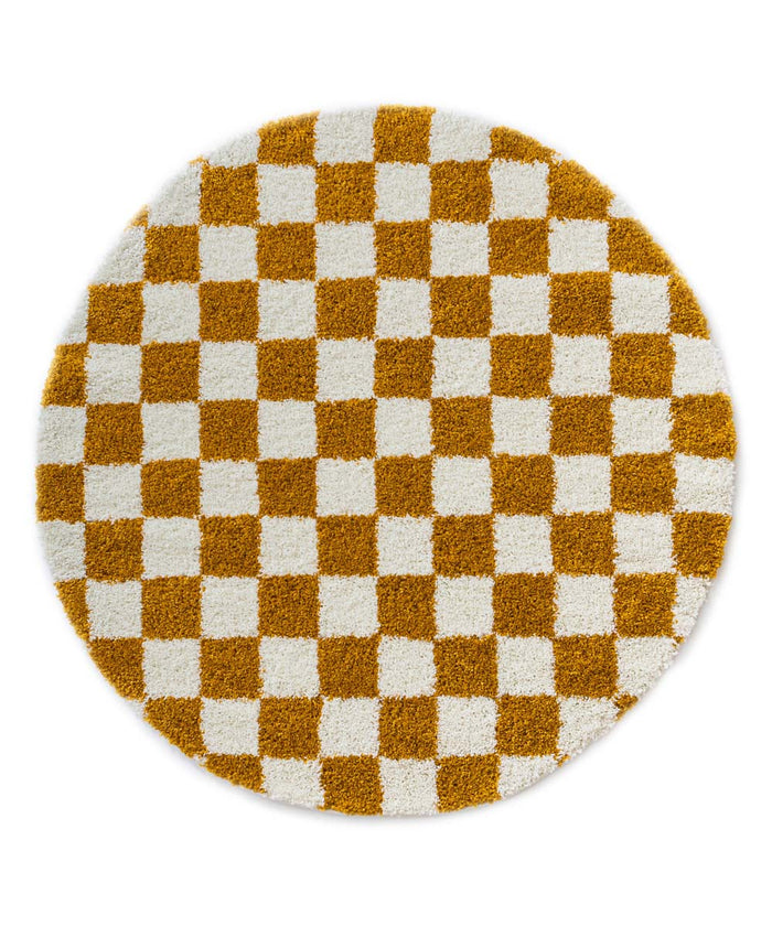 Boho&me Rond checkerboard vloerkleed - Check ivoor|goud - 100 cm