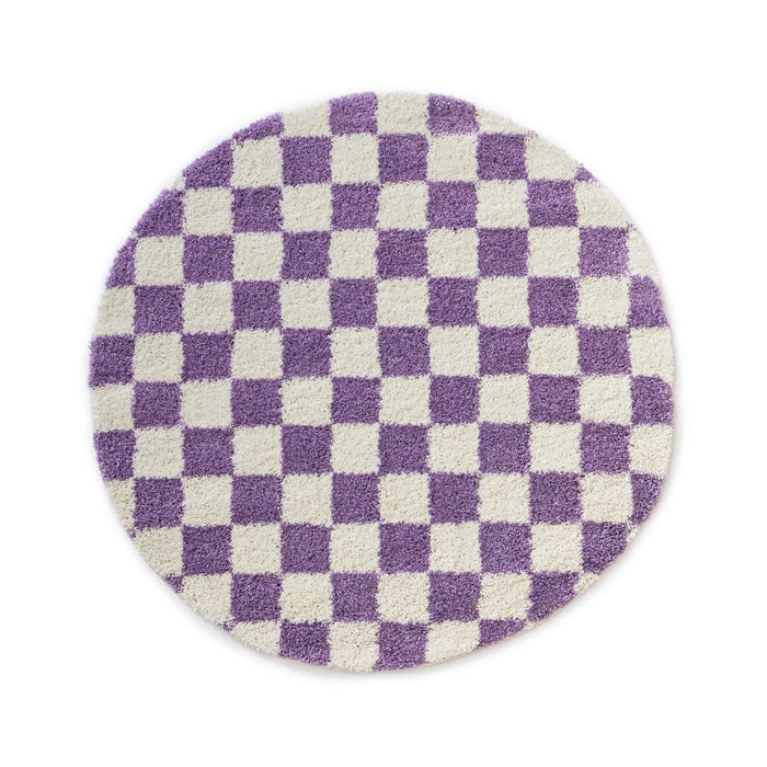 Boho&me Rond checkerboard vloerkleed - Check ivoor|lila - 150 cm