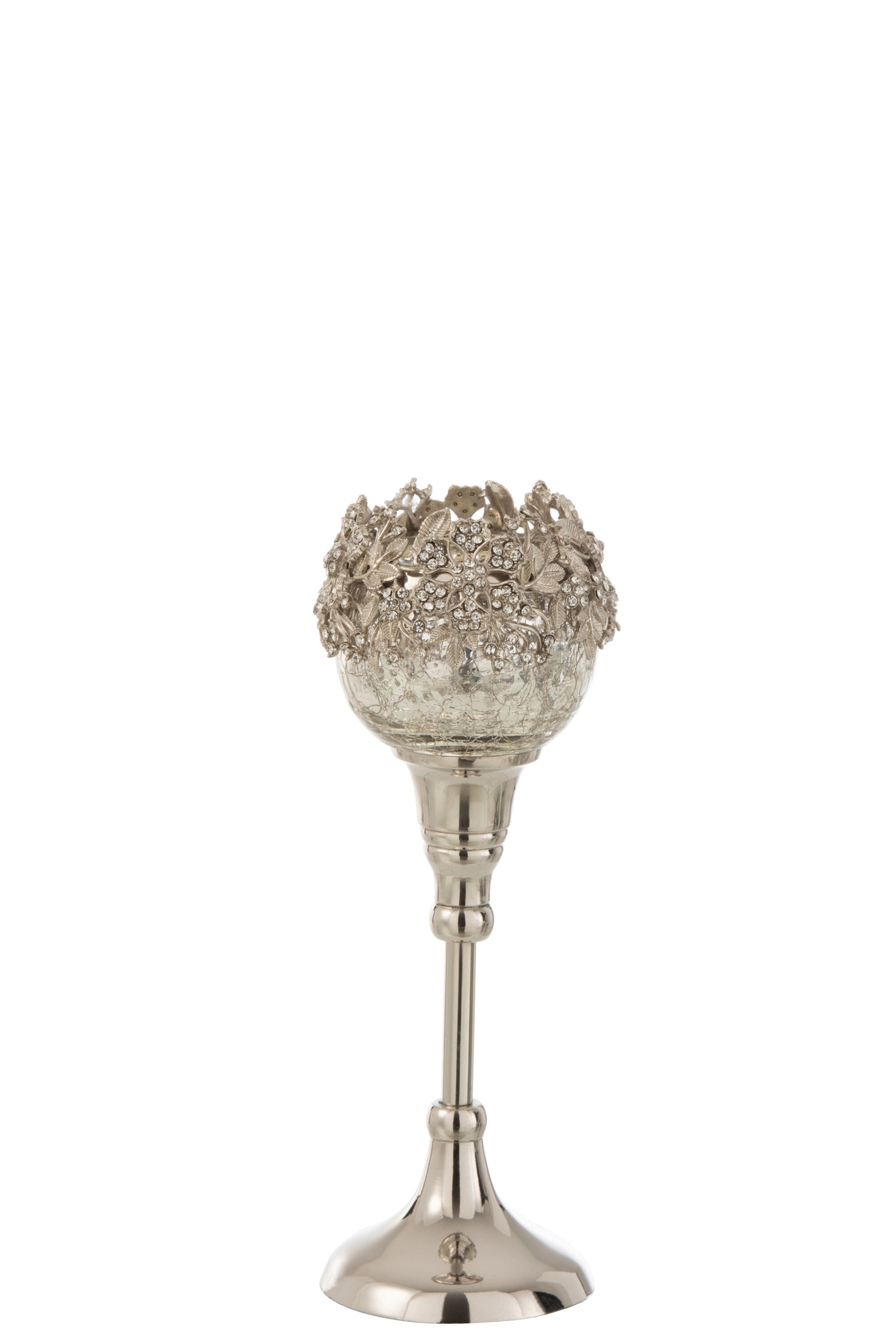 J-line - Theelichthouder Op Voet Juweel Metaal Zilver Small - 9x9x23cm