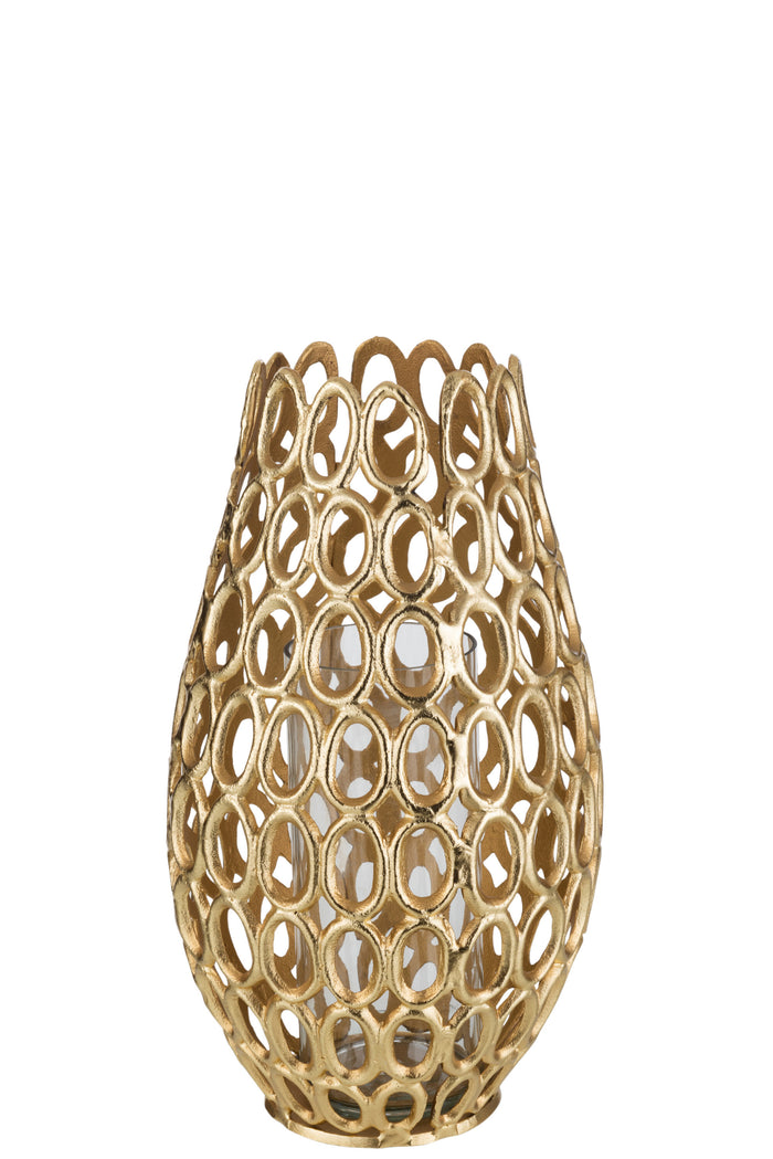 J-line - Theelichthouder Eva Ringen Aluminium Goud Large - 24x24x43cm