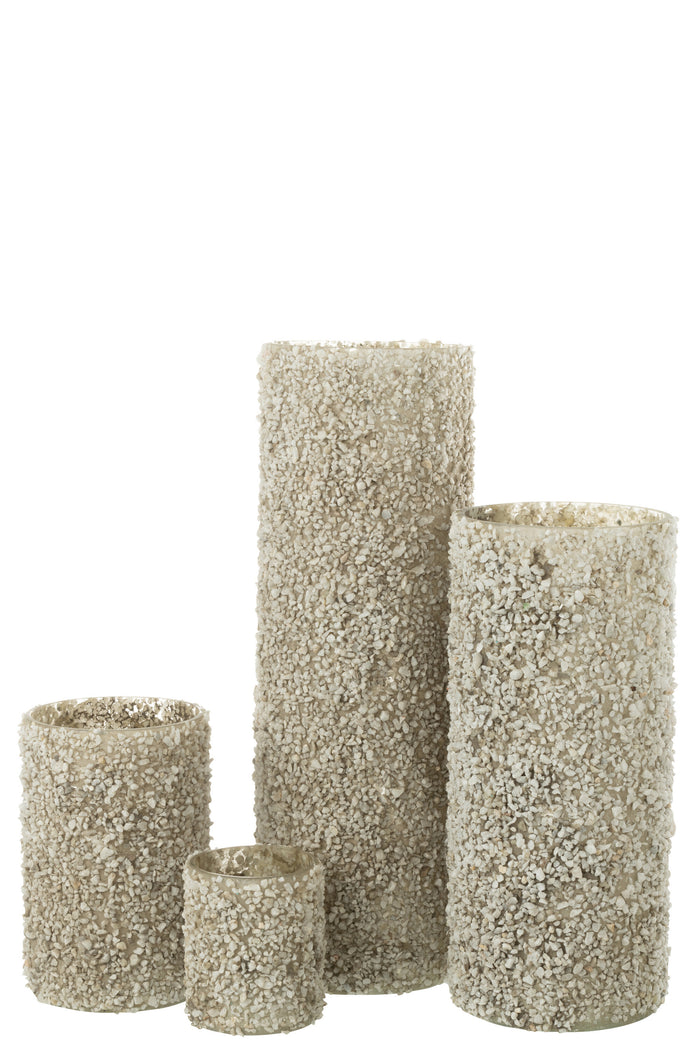 J-line - Kaarshouder Rock Glas|steen Wit Extra Large - 15x15x46cm