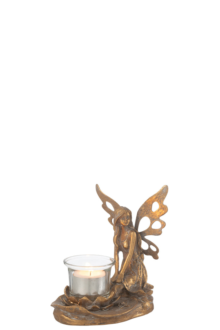 J-line - Theelichthouder Vidia Metaal Goud Small - 15x10x16cm