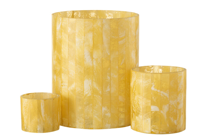 J-line - Theelichthouder Lijnen Glas|resin Geel Large - 15x15x20cm
