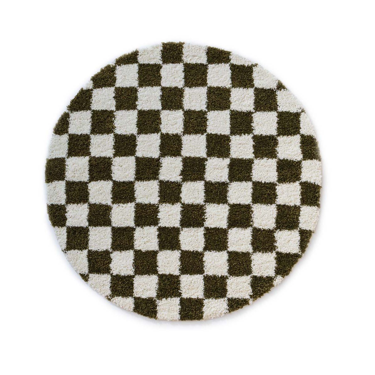Boho&me Rond checkerboard vloerkleed - Check ivoor|olijfgroen - 100 cm