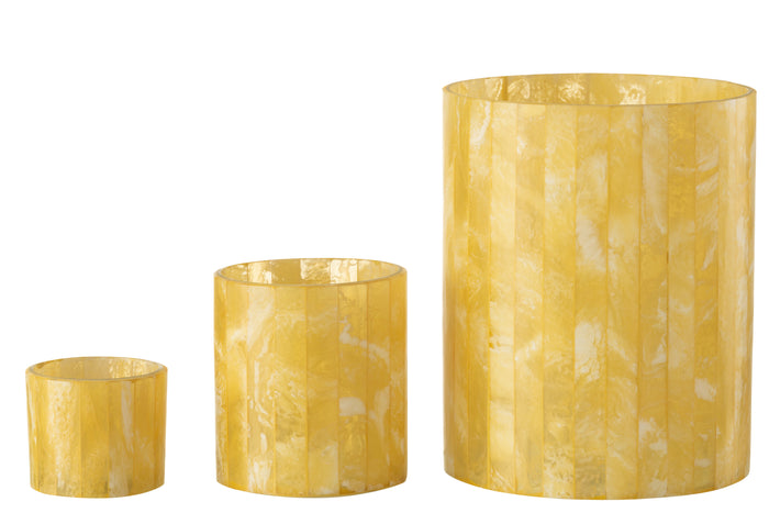 J-line - Theelichthouder Lijnen Glas|resin Geel Large - 15x15x20cm