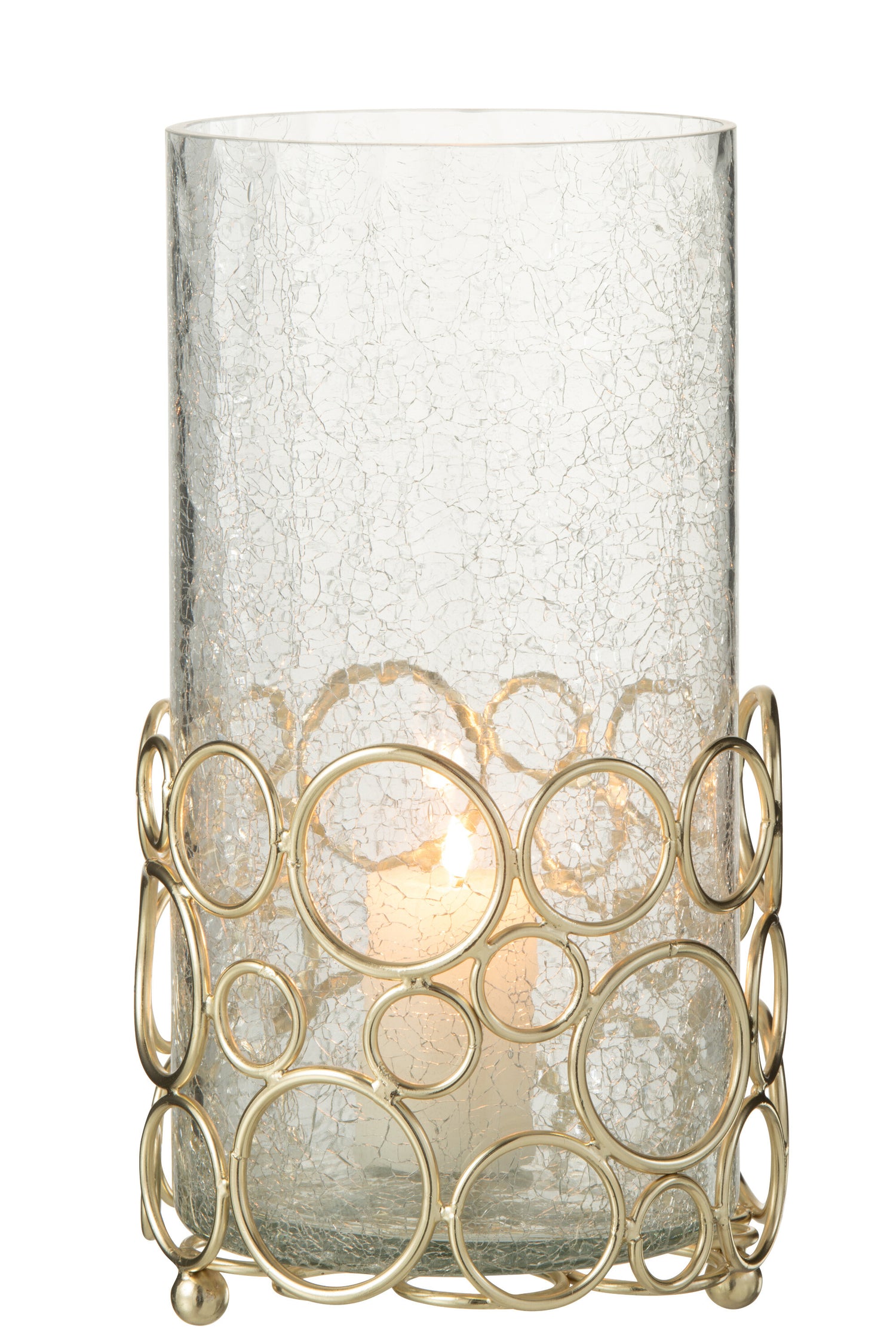 J-line - Kaarshouder Kyev Glas|ijzer goud Large - 15x15x32cm